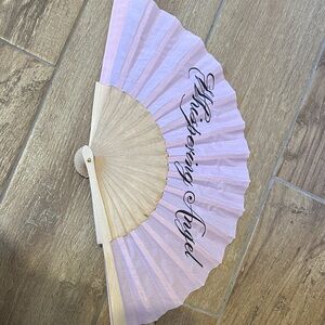 Pink Hand Fan with Whispering Angel Text